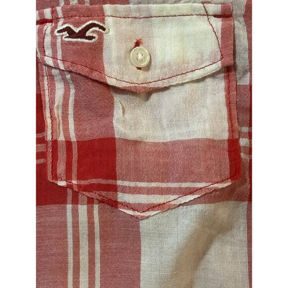 Hollister Women’s Plaid Button Down Tunic Shirt Red White Long Sleeve Size L - Picture 3 of 8
